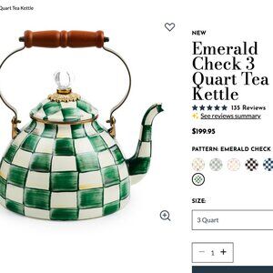 MacKenzie-Childs Emerald Check 3 Quart Tea Kettle